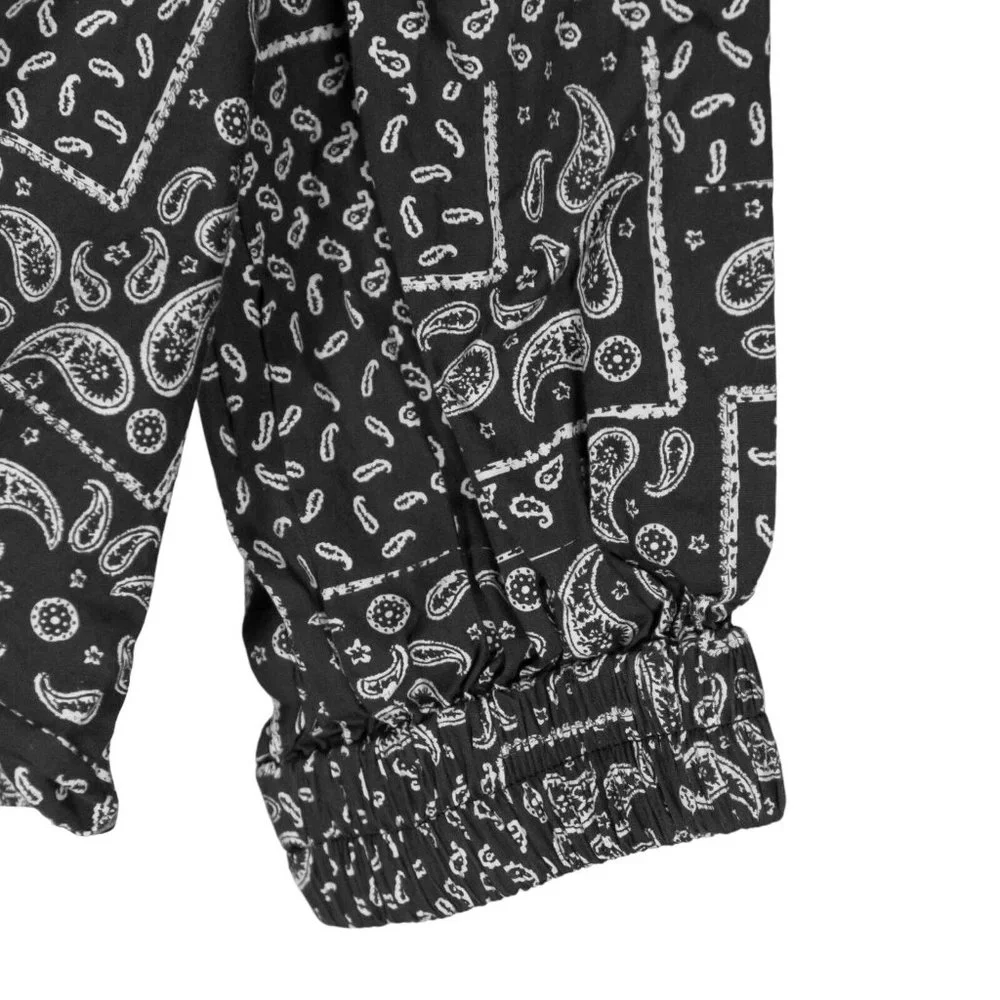 Zara Women's Blouse Gray White Paisley Bandana Tie Front 3/4 Sleeve Crop Top S